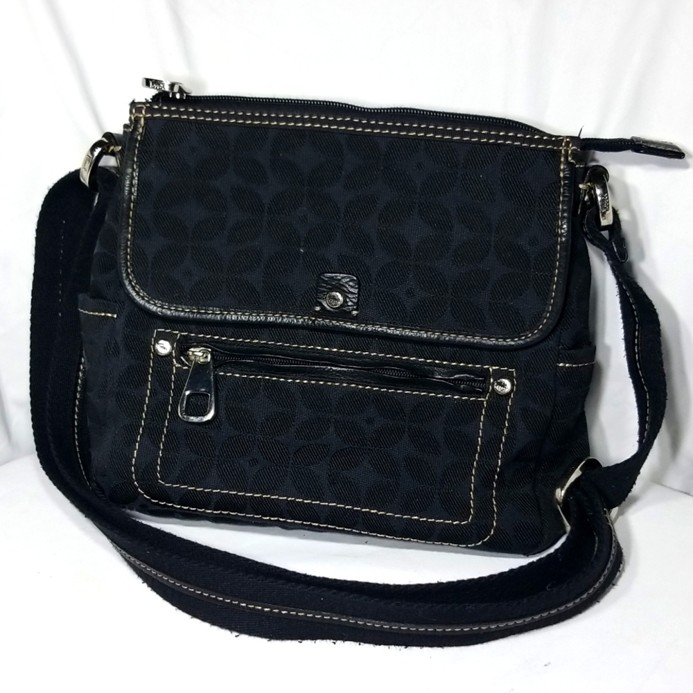 FOSSIL Marlowe Black logo fabric crossbody purse- Magnetic Closure-pockets